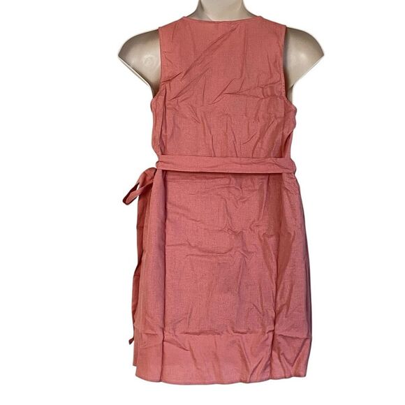 Andie Cacela Sunset Pink Linen Rayon Wrap Sleeveless Mini Dress Sz L NWT - Picture 4 of 12
